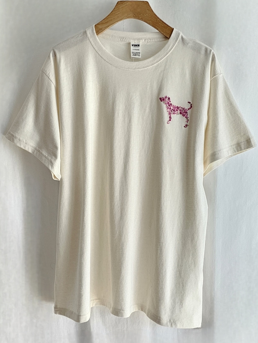 PINK Victoria's Secret Winter White Campus Cotton T-Shirt - Winter White